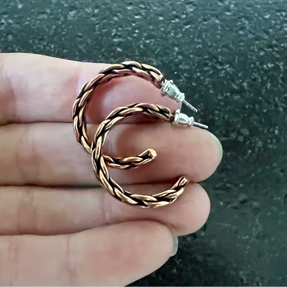 Braided copper hoop earrings. NWOT.